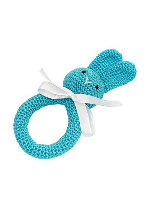 Pikkaboo Snuggle and Play Soft Crocheted Bunny Set, White/Blue