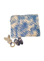 Pikkaboo Heavenly Hugs Mr. Rabbit Crochet Teether, Booties, and Blanket Set, White/Blue