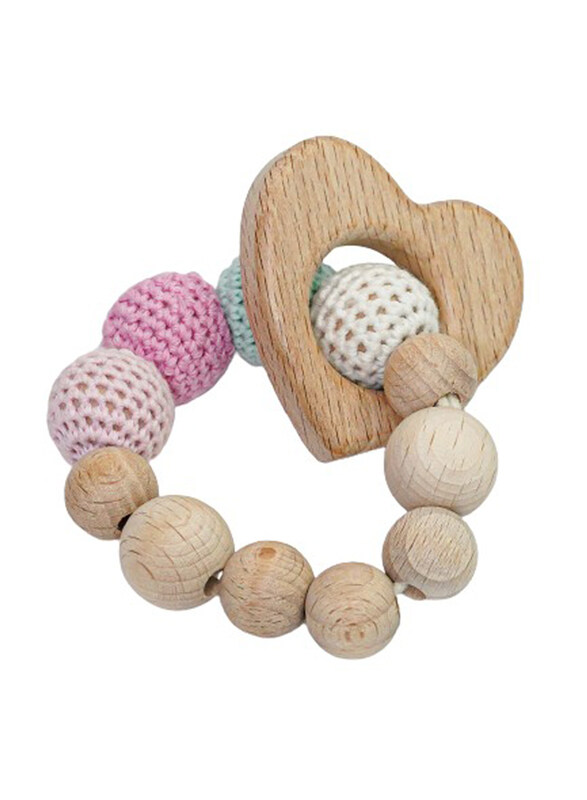 

Pikkaboo Snuggle & Play Handmade Crochet Teether with Wooden Heart Bracelet, Multicolour