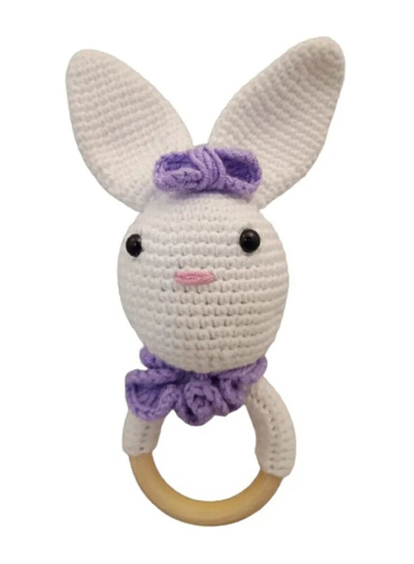 

Pikkaboo Heavenly Hugs Miss Rabbit Handmade Crochet Teether, White/Purple