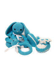 Pikkaboo Snuggle and Play Soft Crocheted Bunny Set, White/Blue