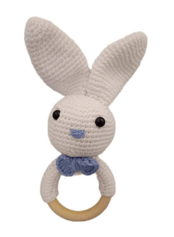 

Pikkaboo Heavenly Hugs Mr. Rabbit Handmade Crochet Teether, White/Blue