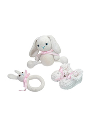 Pikkaboo Snuggle and Play Soft Crocheted Bunny Set, White/Pink