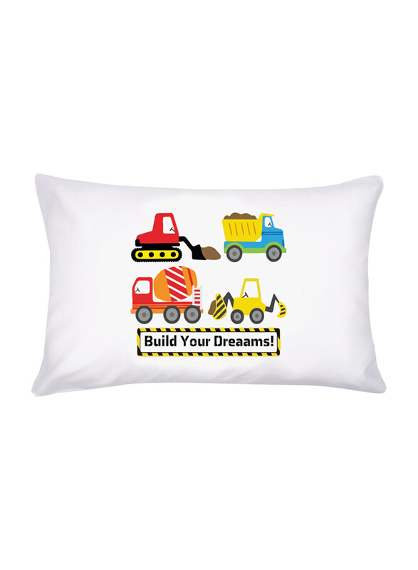 

Pikkaboo Trucks Print Pillowcase Cover for Kids, White