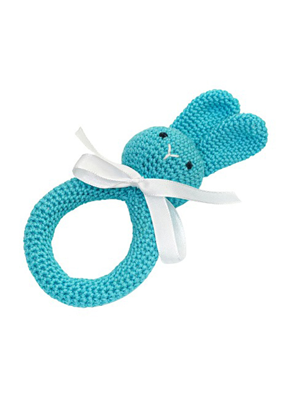 Pikkaboo Handmade Crocheted Bunny Teether, Blue