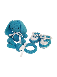 Pikkaboo Snuggle and Play Soft Crocheted Bunny Set, White/Blue