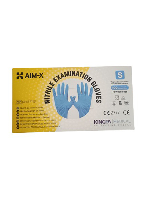 Aim-X Medical Nitrile Powder-Free Examination Gloves, X-Large, 100 Pieces, Blue