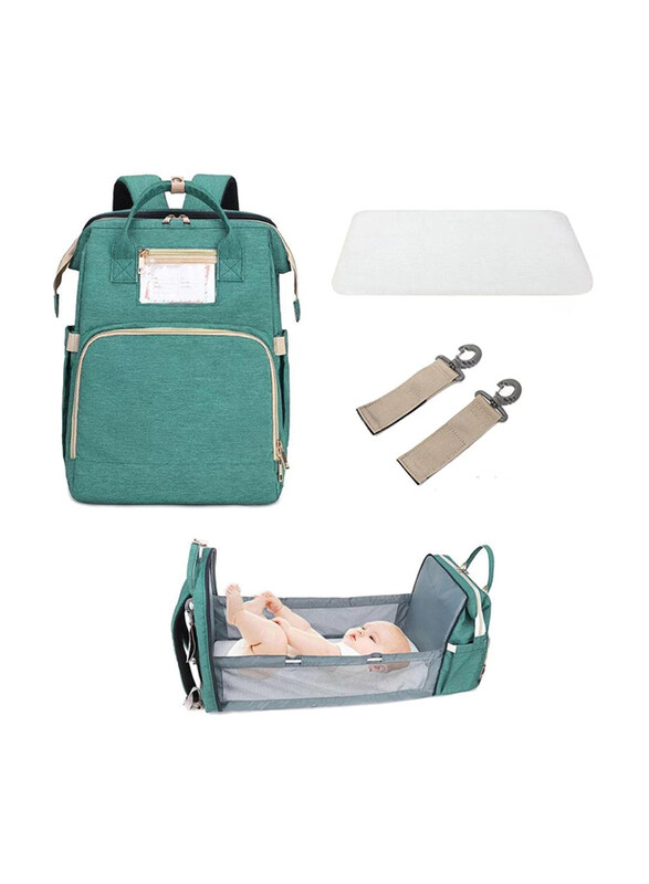 

Pikkaboo 4-in-1 Diaper Bag with Changing Station/Crib, Teal Green