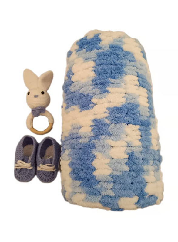 Pikkaboo Heavenly Hugs Mr. Rabbit Crochet Teether, Booties, and Blanket Set, White/Blue