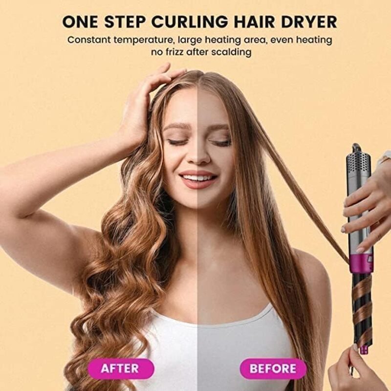 Hair Styling Tool Set with Hot Air Dryer, 5-in-1, Rotating Brush, Curler, Styler, White and Blue Color