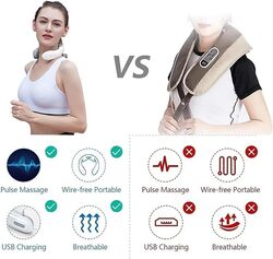 Four Head Neck and Shoulder Cordless & Portable Neck Massager, Vibration Hot compress Physiotherapy Instrument for Neck Pain Relief, Best for Home, Office, Travel