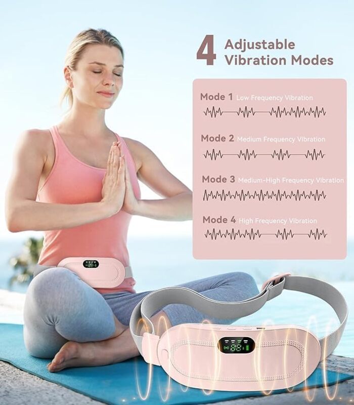 Electric Heating Pad for Cramp, 4 Vibration Massage Modes 3 Heat Levels Menstrual Relief Belt, Portable Period Cramp Stomach Back Pain Relief Patches