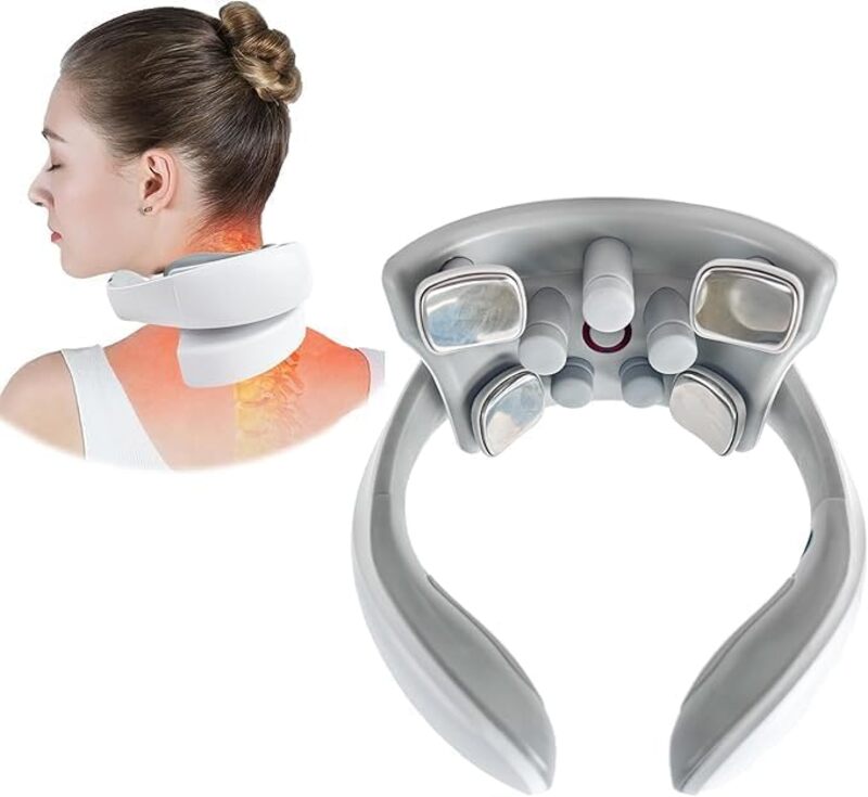 Four Head Neck and Shoulder Cordless & Portable Neck Massager, Vibration Hot compress Physiotherapy Instrument for Neck Pain Relief, Best for Home, Office, Travel