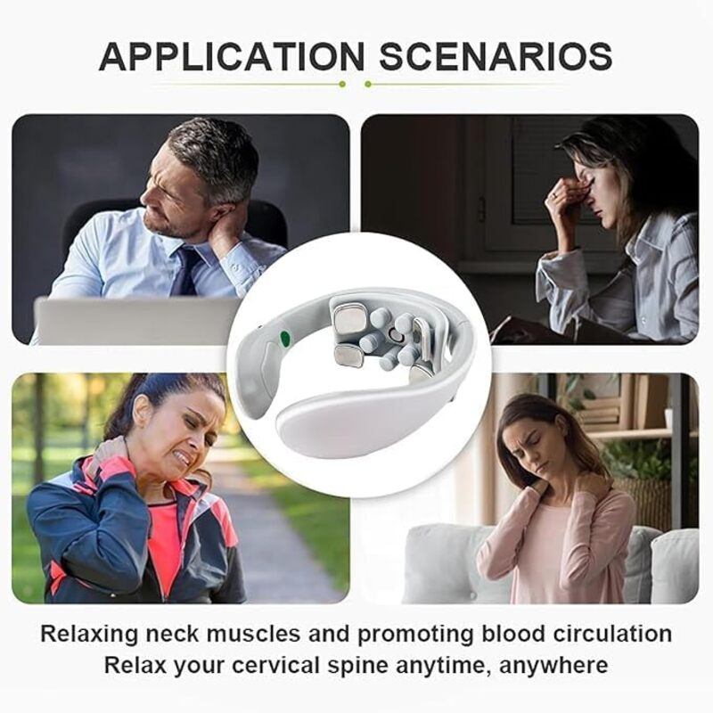 Four Head Neck and Shoulder Cordless & Portable Neck Massager, Vibration Hot compress Physiotherapy Instrument for Neck Pain Relief, Best for Home, Office, Travel