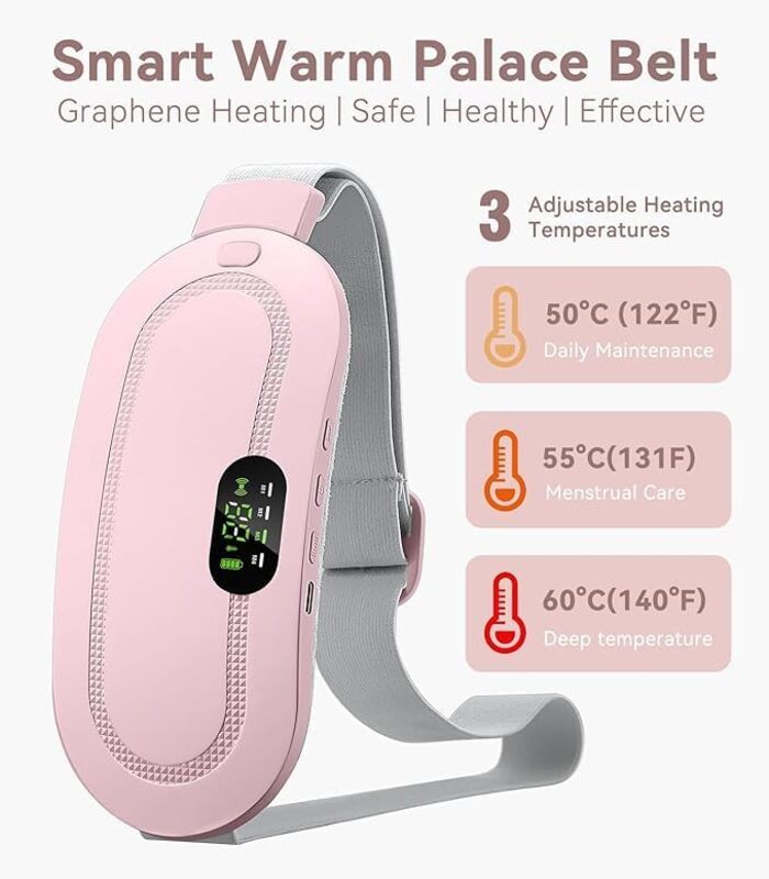 Electric Heating Pad for Cramp, 4 Vibration Massage Modes 3 Heat Levels Menstrual Relief Belt, Portable Period Cramp Stomach Back Pain Relief Patches