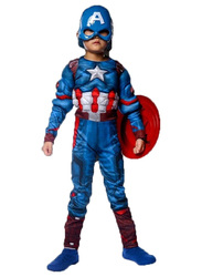 Fancydresswale Captain America Muscle Costume And Shield, Multicolour