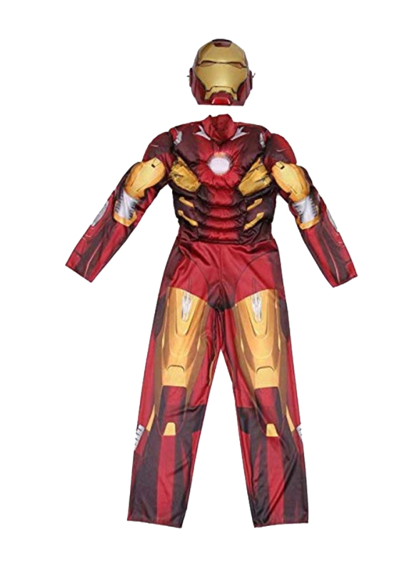 Fancydresswale Ironman Muscle Costume In Breathable Polyester Fabric with Mask, Red/Gold