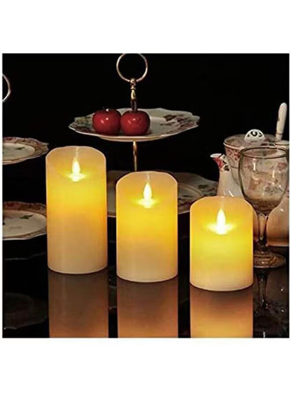 Flameless Candles Battery Operated Pillar Real Wax Flickering Moving Wick Electric Led Candle Sets with Remote Control Cycling 24 Hours Timer, Beige