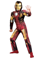 Fancydresswale Ironman Muscle Costume In Breathable Polyester Fabric with Mask, Red/Gold