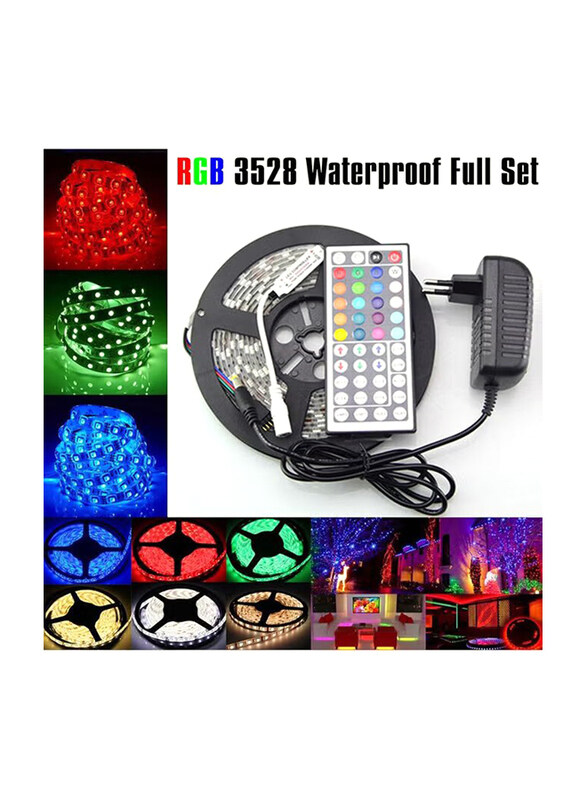 

Voberry 5 Meter Flexible Color Changing Durable Environmentally Friendly RGB 300 LEDs Strip Light with 44 Keys IR Remote & 12V Power Supply Adaptor, M