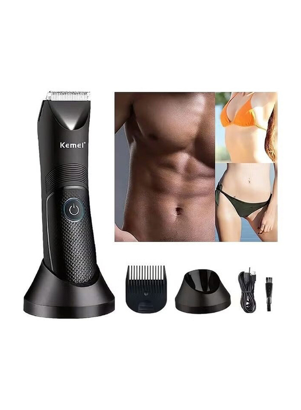 Kemei Professional IPX7 Waterproof Body Hair Trimmer, Black