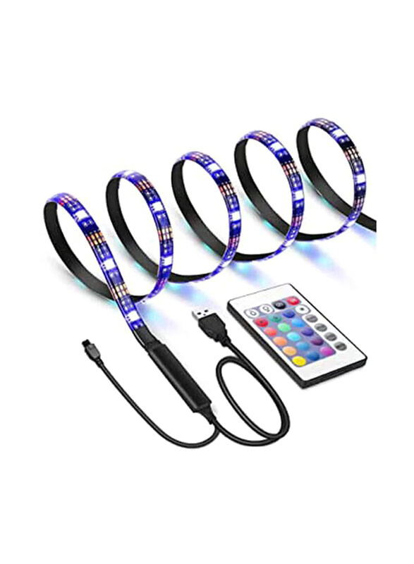 

Generic 1 Meter Waterproof Flexible RGB Color Changing 60 LED Strip SMD 5050 Dc 5V Tv Backlight with 24 Key Remote Control, White