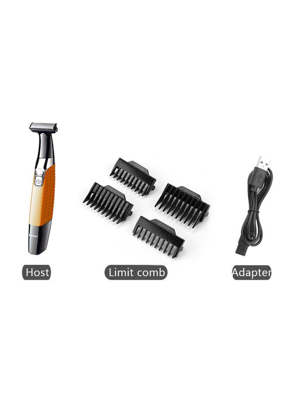 Kemei Waterproof Rechargeable Electric Shaver Trimmer, KM-1910, Orange/Black