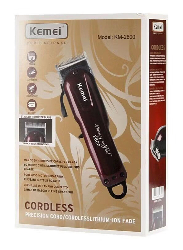 Kemei Professional Hair Clipper Dry, KM-2600, Red/Black