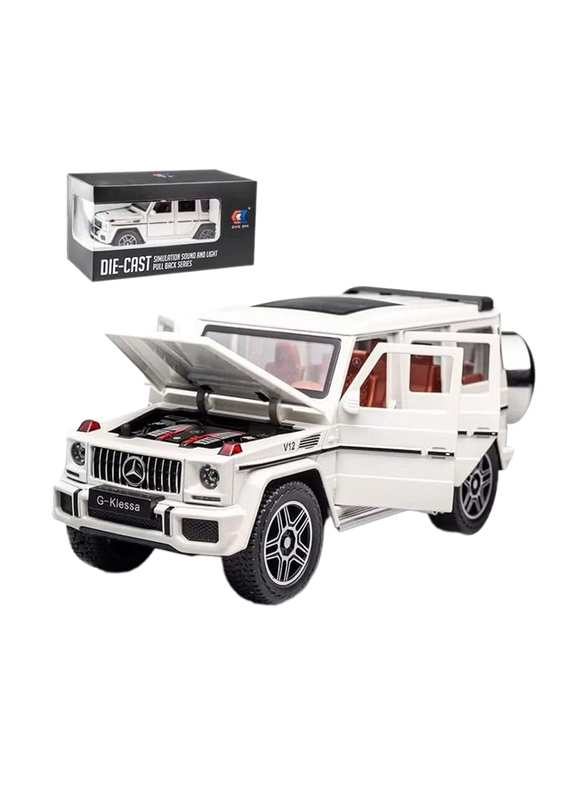 Die Cast 1:24 Scale Mercedes Benz V12 G63 AMG Die Cast Model Zinc Alloy Pull Back Toy Cars with Sound and Light, White