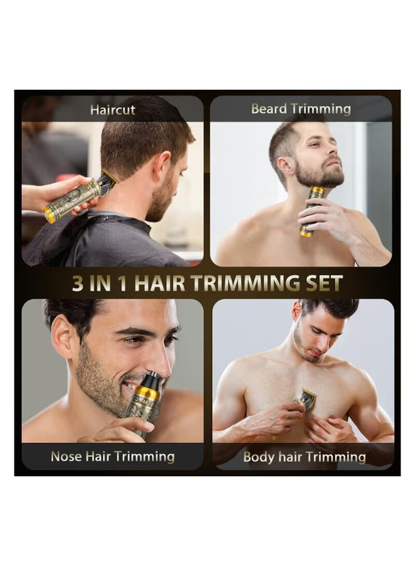 3 in 1 Cordless Rechargeable Mini Hair Trimmer Shaver Set, Gold