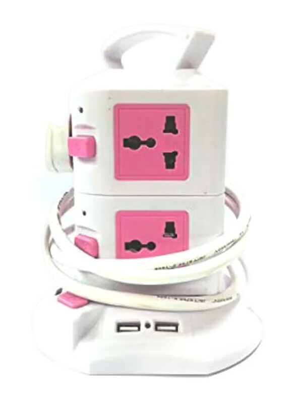 

Generic 4-Way Vertical Extension Socket, White/Pink