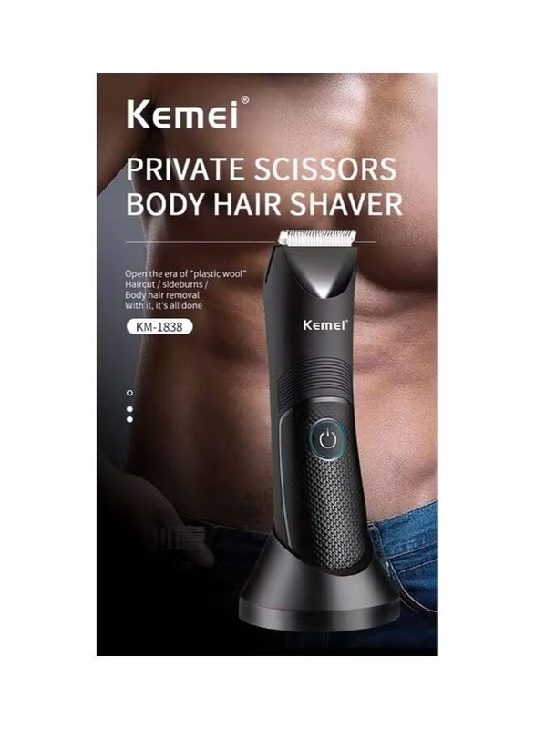 Kemei Professional IPX7 Waterproof Body Hair Trimmer, Black