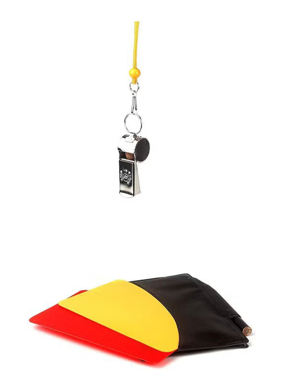 Soccer Red & Yellow Referee Card Set with Metal Whistle, 3 Pieces, Yellow/Red