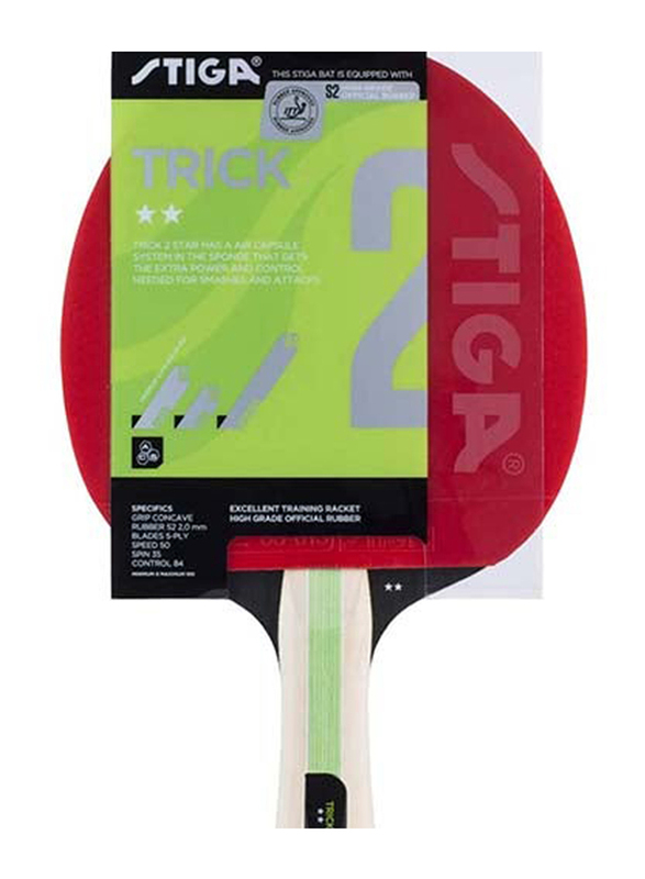 Stiga Trick 2 Star Table Tennis Bat, 30cm, Multicolour