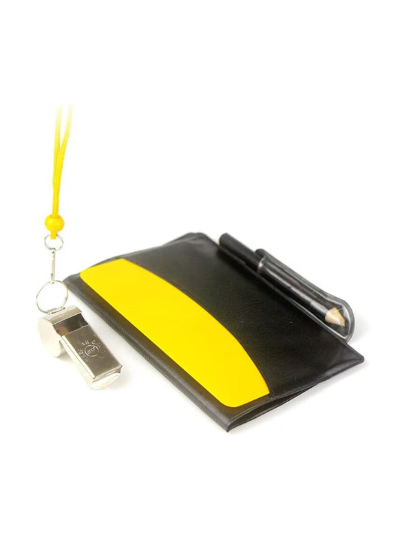 Soccer Red & Yellow Referee Card Set with Metal Whistle, 3 Pieces, Yellow/Red