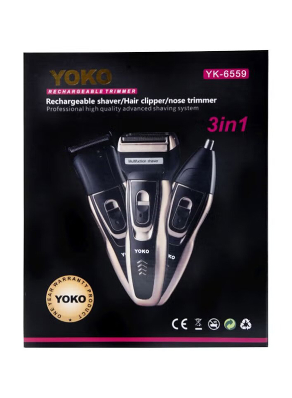 Yoko 3-In-1 Rechargable Trimmer, Black/Gold