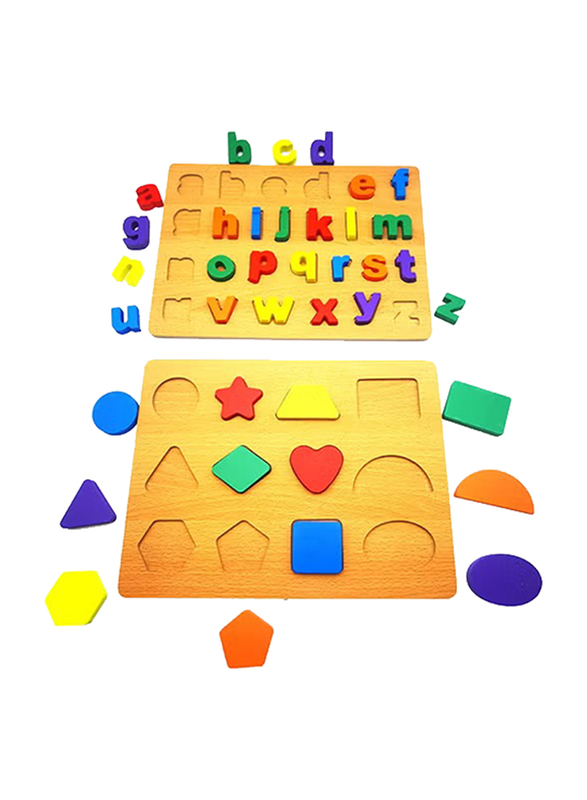 Asmat Learning Wooden Alphabet With Geometric Shape Puzzle Preschool Learning Toys, Ages 3+