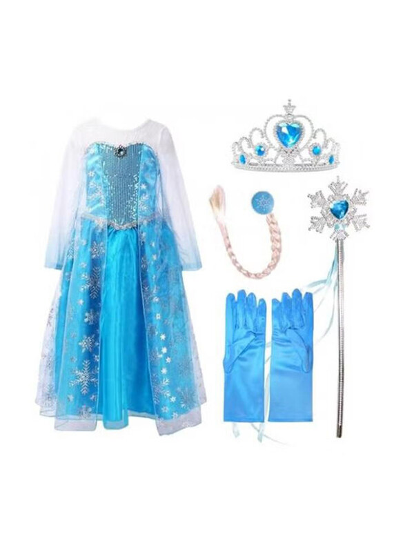 

Generic Fairytale Princess Frozen Breathable Themed Party Fancy Dress Cosplay Costume with Accessories, Multicolour