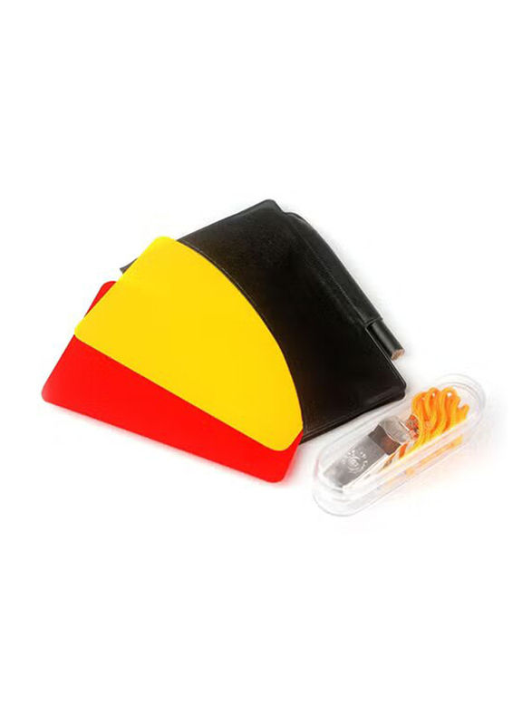 Soccer Red & Yellow Referee Card Set with Metal Whistle, 3 Pieces, Yellow/Red