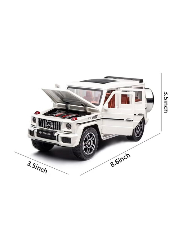 Die Cast 1:24 Scale Mercedes Benz V12 G63 AMG Die Cast Model Zinc Alloy Pull Back Toy Cars with Sound and Light, White