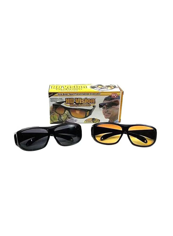 

Unbranded 2-Piece Polarized Full-Rim Brow Line Black HD Vision Glasses Set For Unisex, Black/Orange Lens