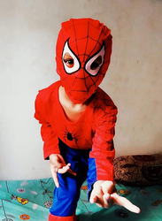 Fancydresswale Super Quality Spiderman Style Fancy Dress Costume Set for Kids, 4 - 6 Years, Red/Blue