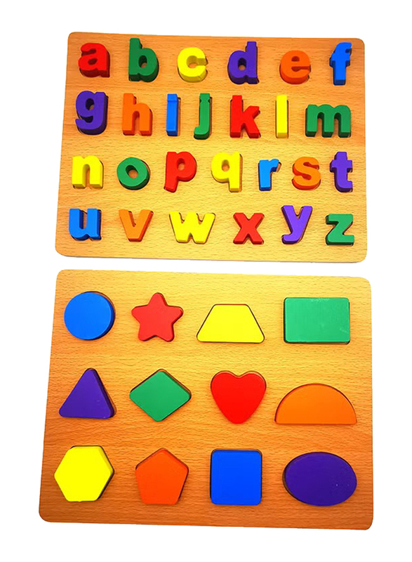 Asmat Learning Wooden Alphabet With Geometric Shape Puzzle Preschool Learning Toys, Ages 3+