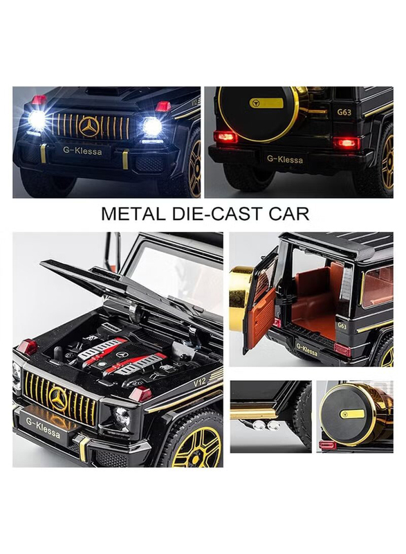 Die Cast 1:24 Scale Mercedes Benz V12 G63 AMG Die Cast Model Zinc Alloy Pull Back Toy Cars with Sound and Light, Black