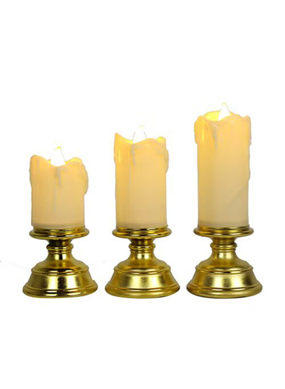 

Daiso Japan Melting Flameless Candle Set, 11 x 13cm, 3 Pieces, Gold