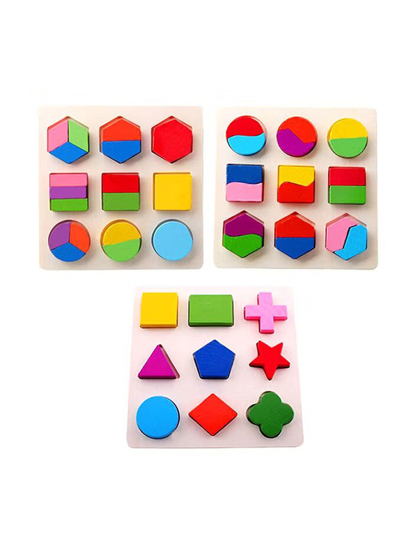 Beauenty Wooden Multifunction Children Math Shapes Geometric Puzzle Learning Education Toys, 3 Packs, Ages 3+