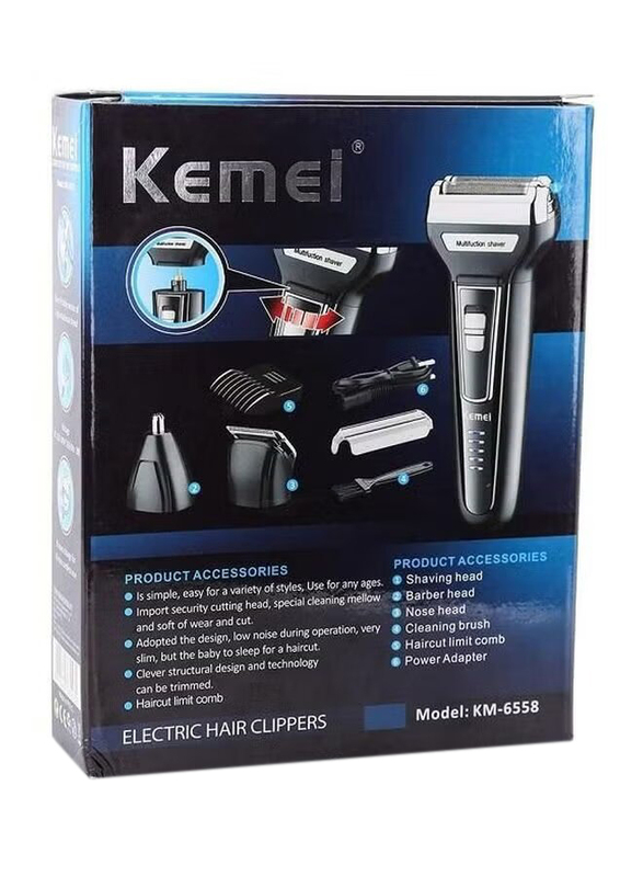 Kemei 3-In-1 Electric Hair Clipper, Black/Silver/White