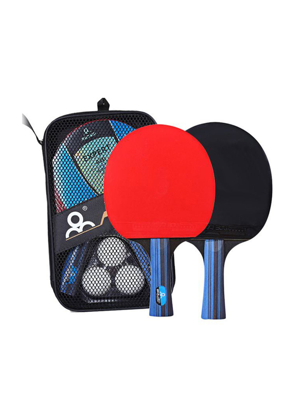 Table Tennis Racket and Ball Set with Storage Pouch, 5 Pieces, Multicolour