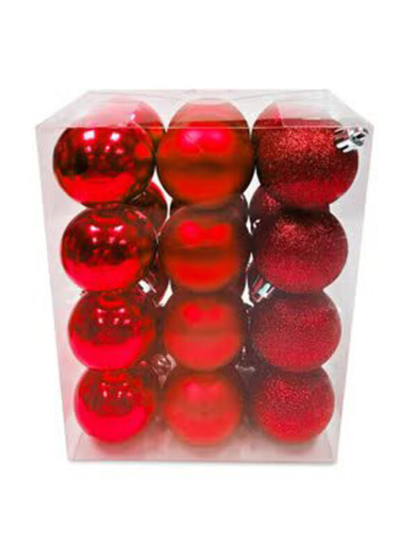 

Christmas Magic 5cm Christmas Balls Shiny Matt Glitter, 24 Piece, Red