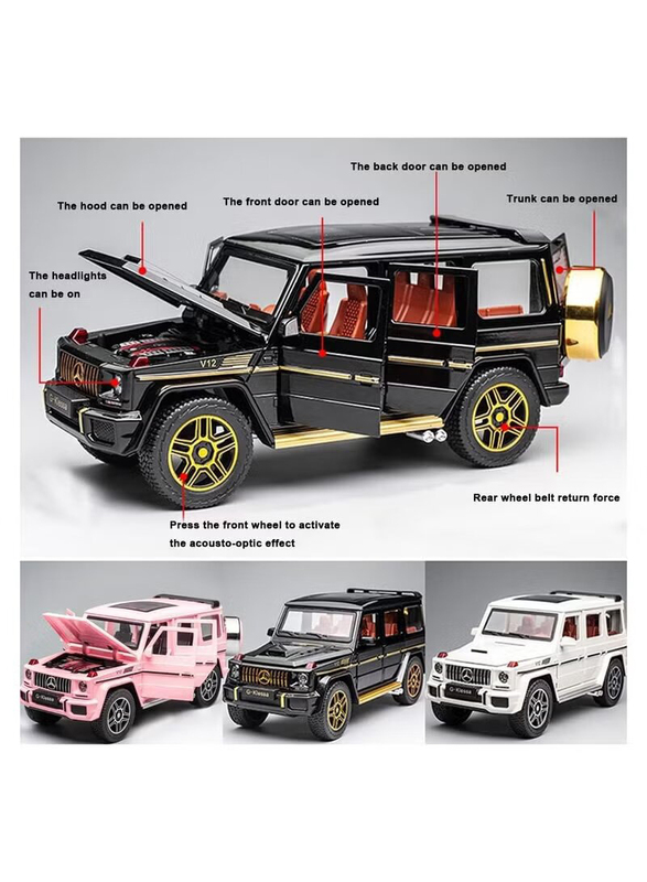 Die Cast 1:24 Scale Mercedes Benz V12 G63 AMG Die Cast Model Zinc Alloy Pull Back Toy Cars with Sound and Light, Black